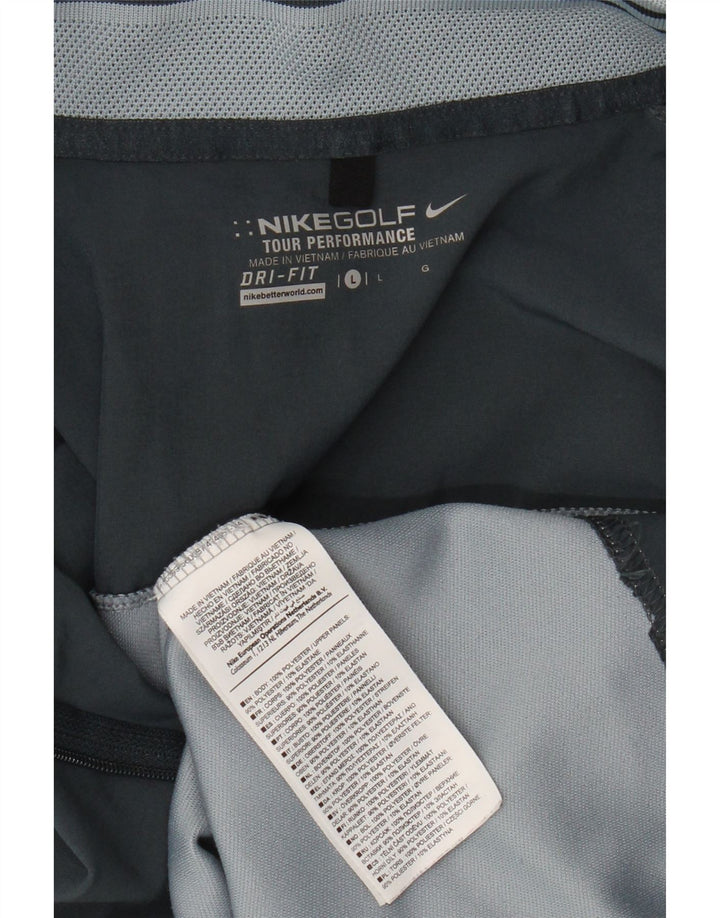 Мужская футболка Nike Dri Fit с воротником на молнии и длинными рукавами, большой синий полиэстер с цветными блоками