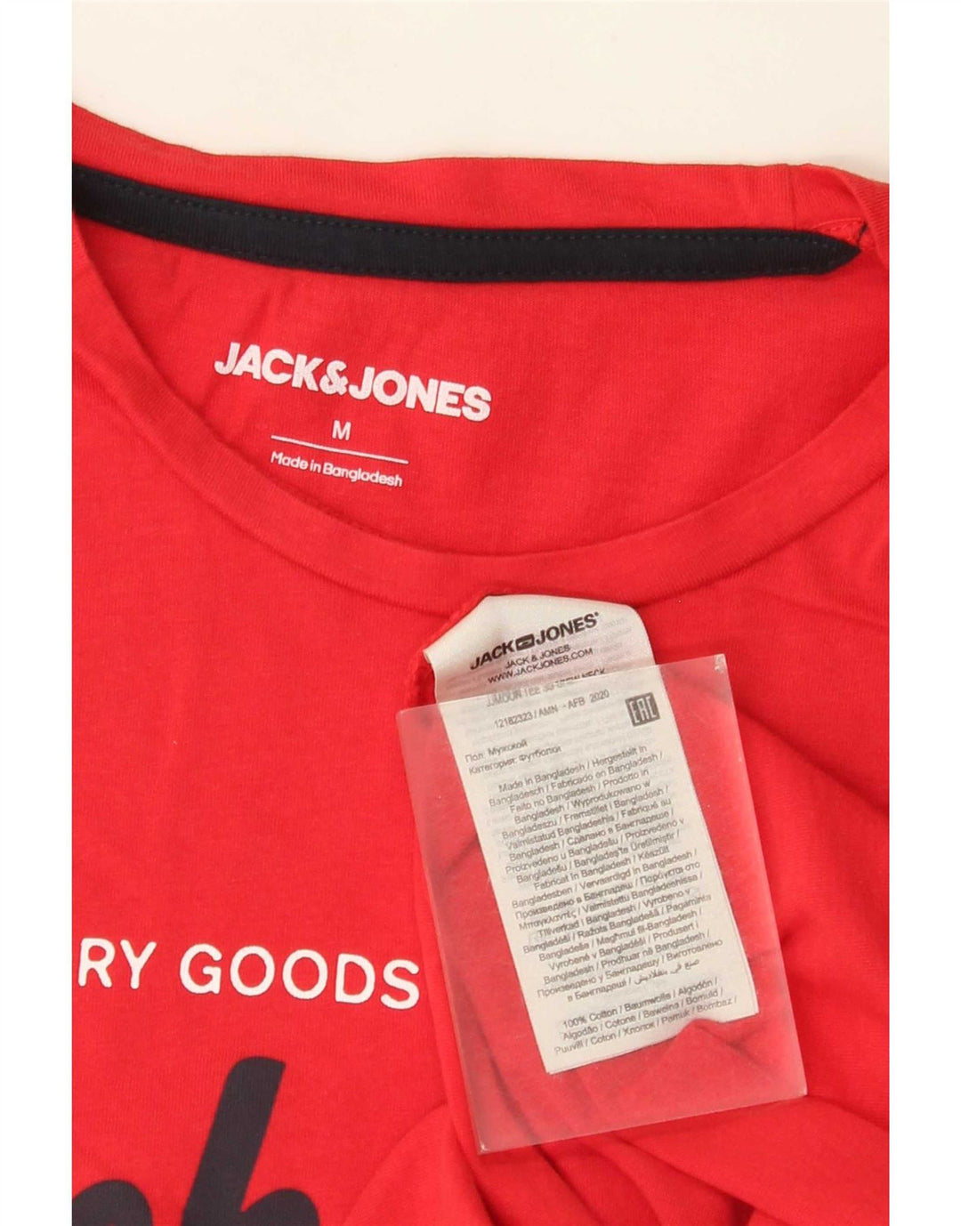 Мужская футболка с рисунком Jack & Jones, хлопковый топ среднего красного цвета