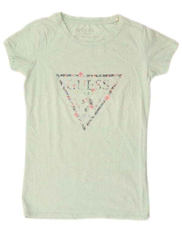 Guess Женская футболка с рисунком Top UK 12, средний зеленый хлопок, хлопок