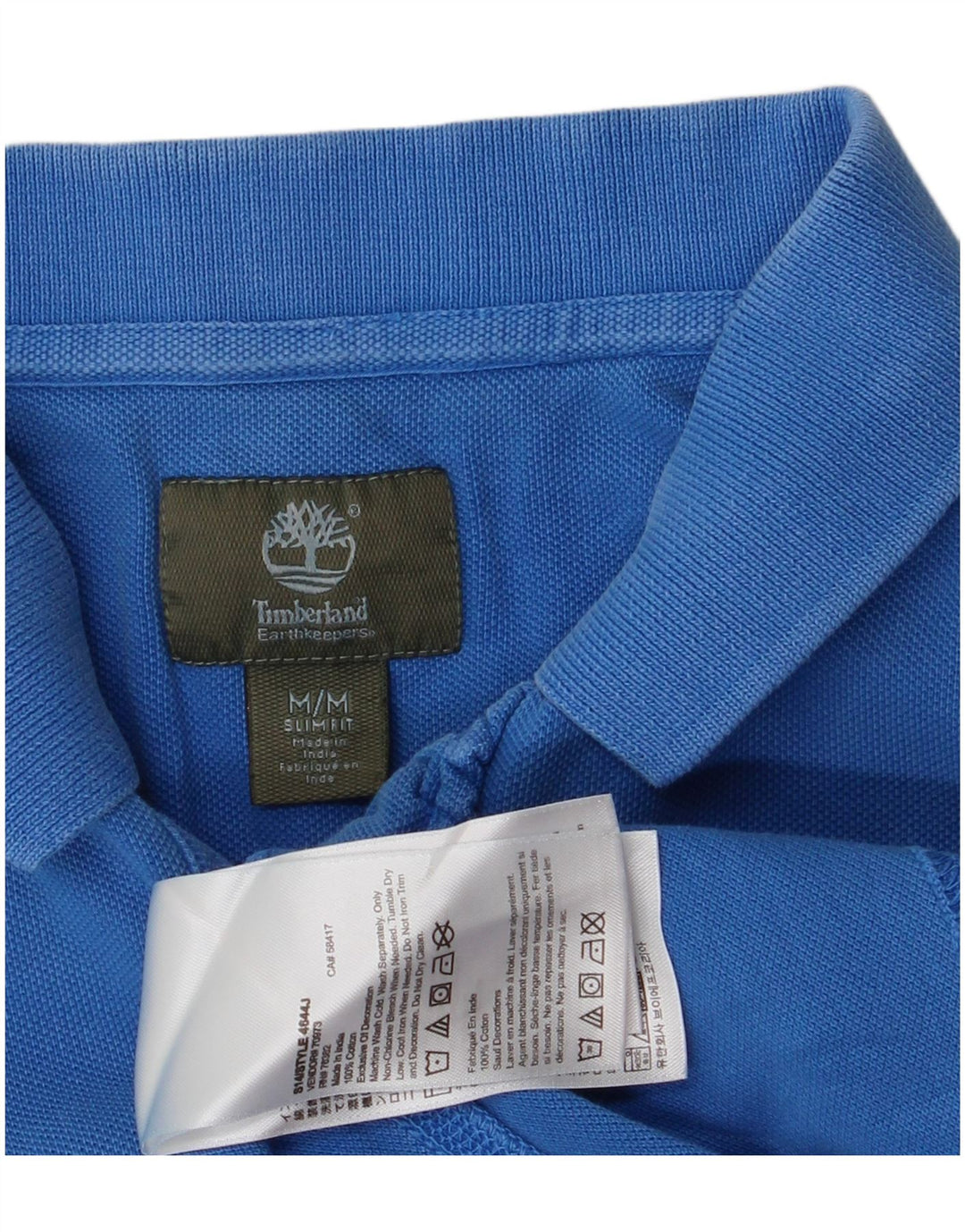 Мужская рубашка-поло приталенного кроя Timberland из хлопка среднего синего цвета