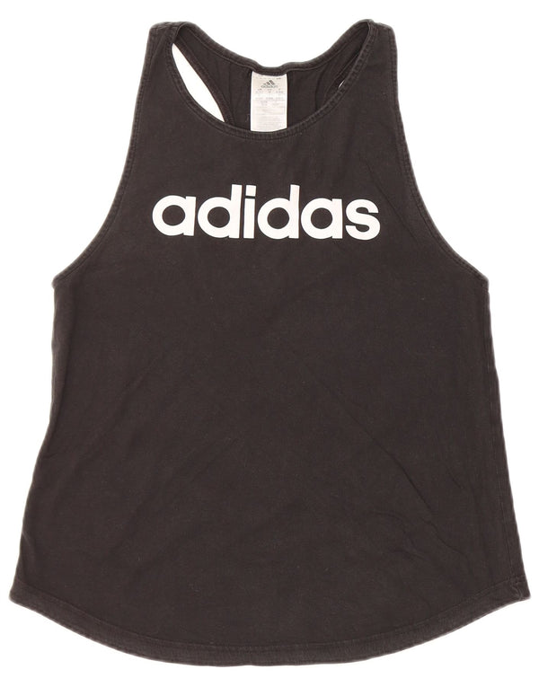 ADIDAS Womens Graphic Vest Top UK 12/14 Medium Black Cotton