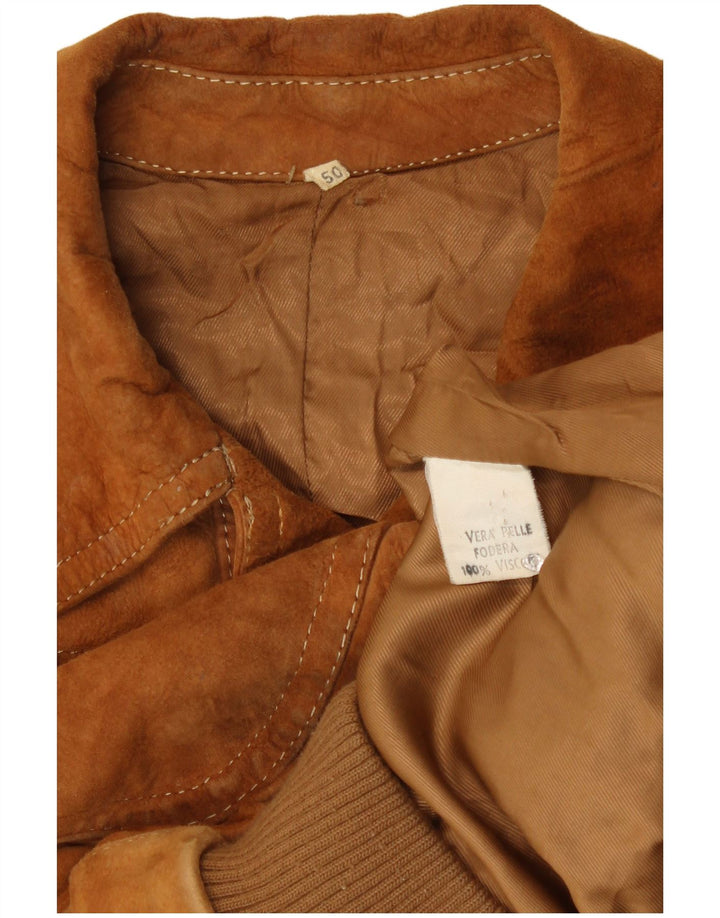 Винтажная женская замшевая куртка-бомбер IT 50, большая коричневая кожа