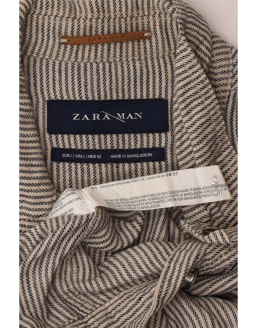 Мужская куртка-бомбер Zara UK 40, большая серая льняная полоска
