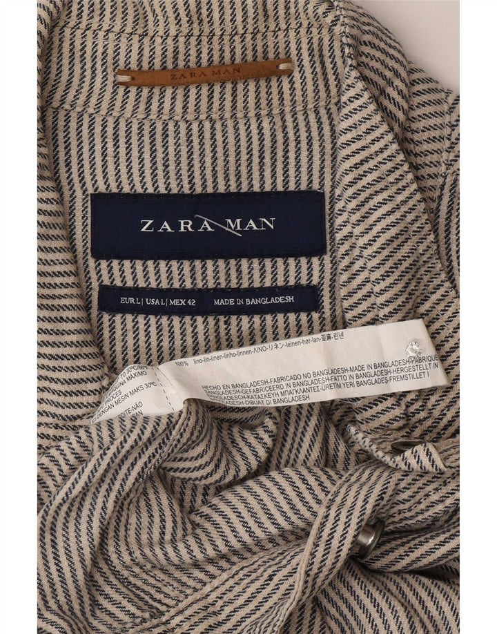 Мужская куртка-бомбер Zara UK 40, большая серая льняная полоска