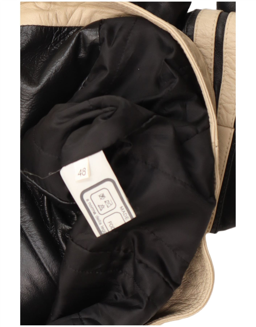 Винтажная женская кожаная куртка IT 48 XL черная с цветными блоками
