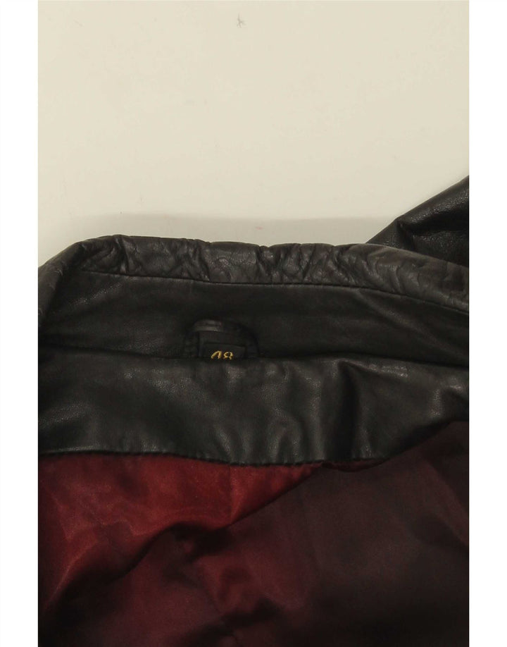 Винтажное женское двубортное кожаное пальто IT 48 XL, черное