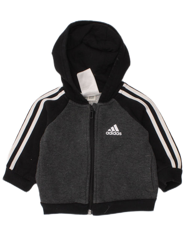 Свитер с капюшоном на молнии Adidas для мальчиков 0–3 месяцев, серый хлопок с цветными блоками
