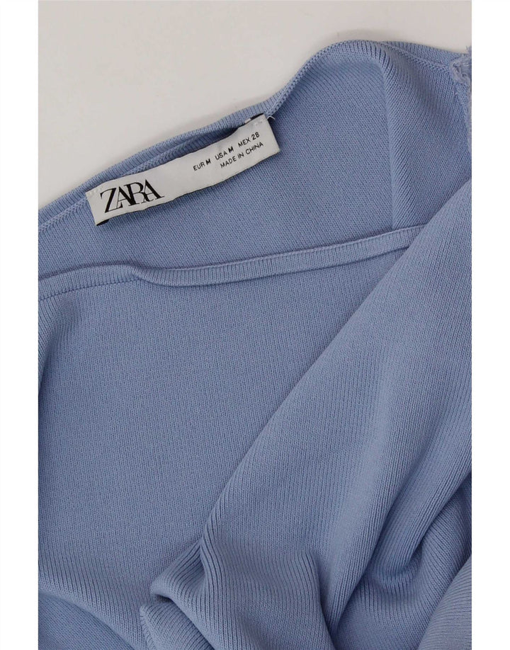Женский укороченный топ с открытыми плечами Zara UK 12, средний синий цвет с цветными блоками