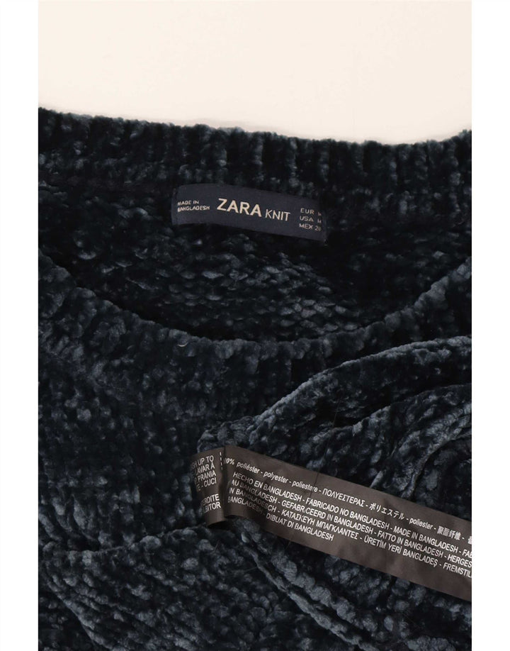 Женский свободный джемпер с круглым вырезом Zara UK 14, средний темно-синий