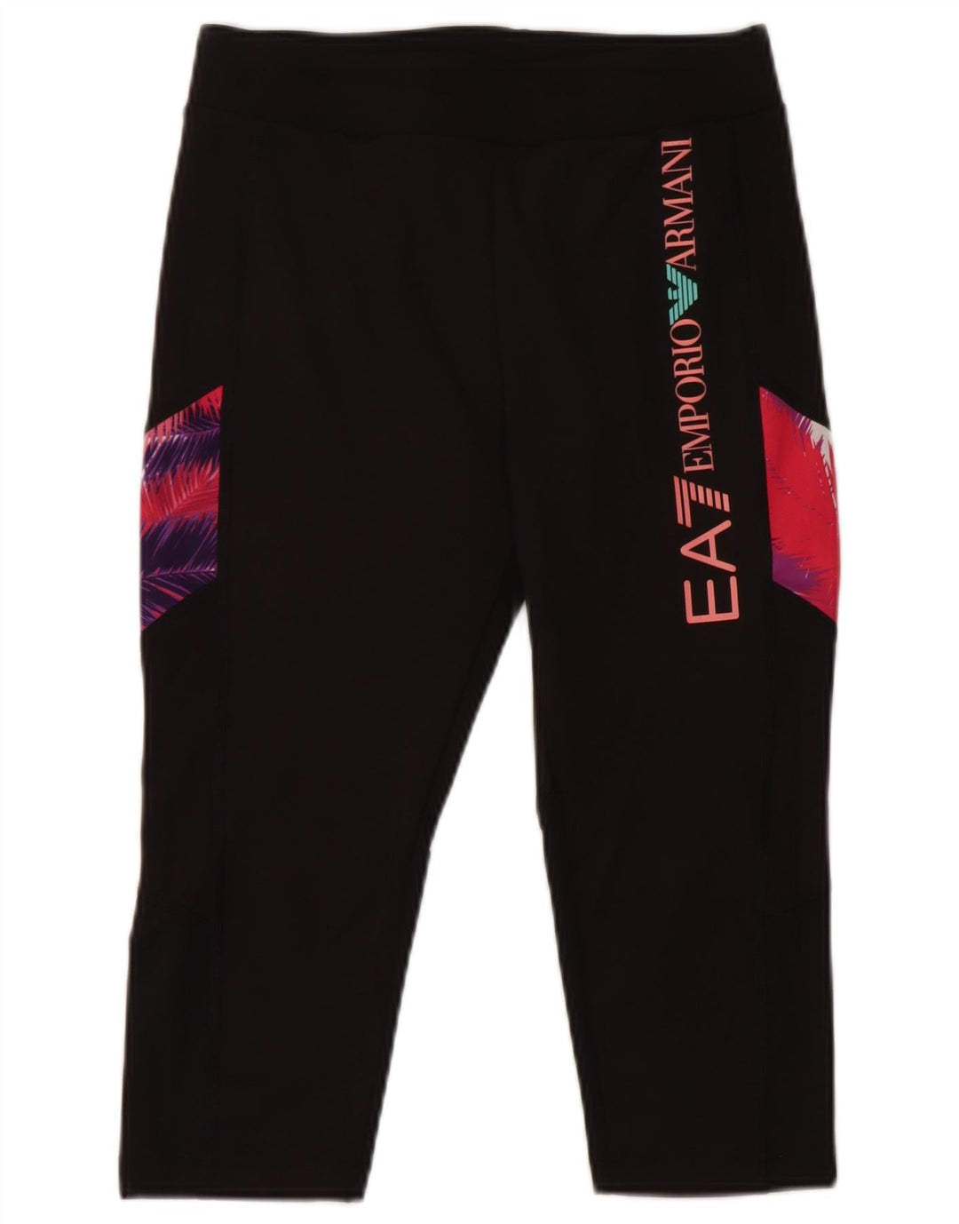 ARMANI Womens Graphic Capri Leggings UK 8 Small  Black Colourblock