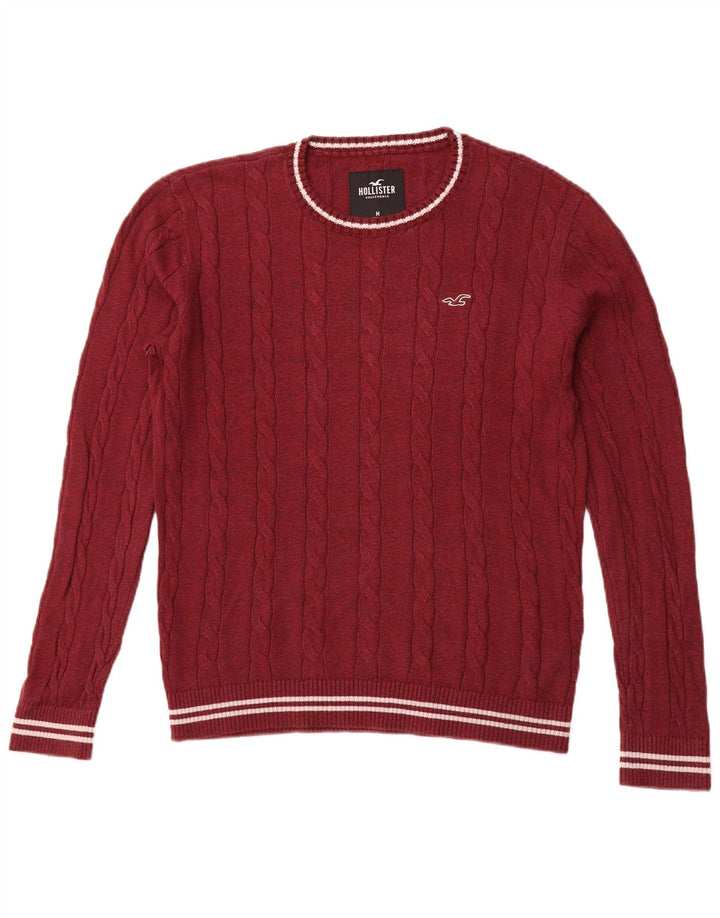 Мужской джемпер с круглым вырезом HOLLISTER, темно-бордовый хлопковый свитер среднего размера