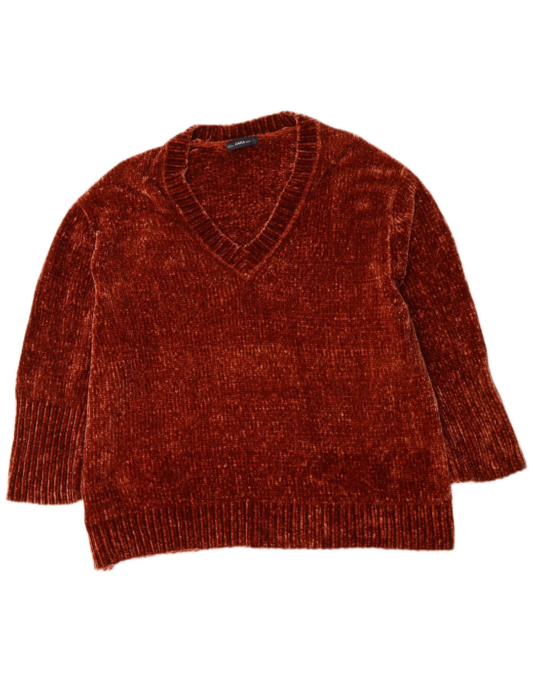 Женский свободный джемпер с v-образным вырезом Zara UK 10, маленький коричневый полиэстер