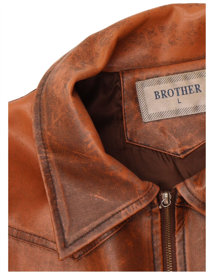 Женская кожаная куртка VINTAGE UK 14, большая коричневая