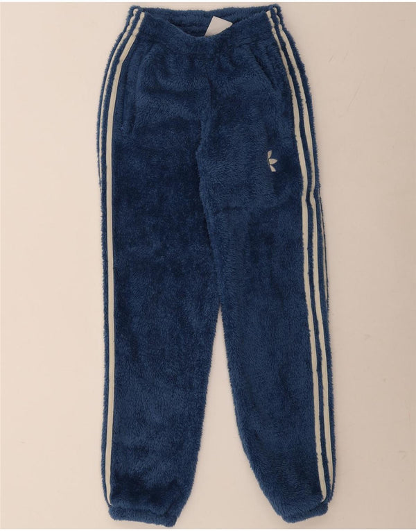Женский флисовый спортивный костюм Adidas, брюки для бега, Великобритания 4 XS, синий полиэстер