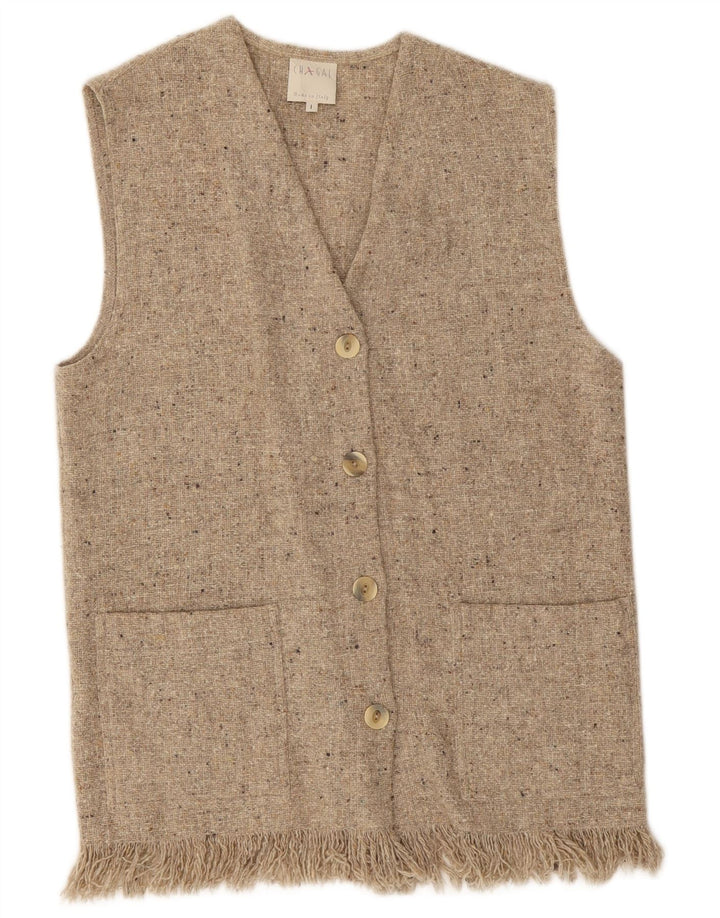 Винтажный женский кардиган без рукавов, Великобритания, 14, средний серый, шерстяной в крапинку