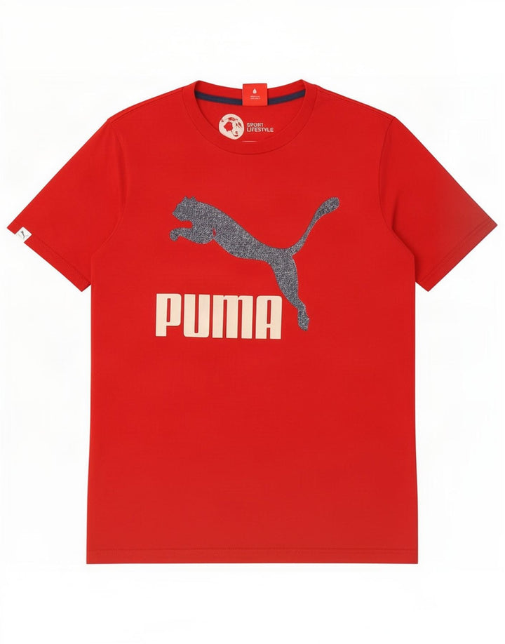 Мужская футболка с рисунком Puma, хлопковый топ среднего красного цвета