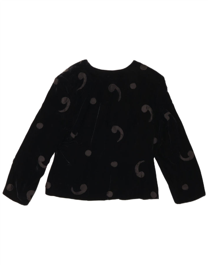 ВИНТАЖНЫЙ женский бархатный пиджак с 5 пуговицами, Великобритания 12, средний черный с узором пейсли