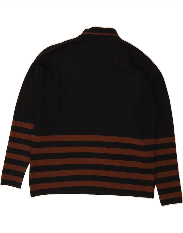 VINTAGE Mens Crew Neck Jumper Sweater Small Black Striped Wool Vintage Vintage and Second-Hand Vintage from Messina Hembry 