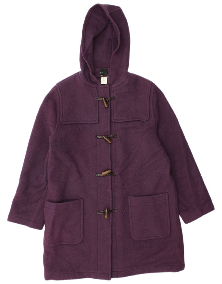 Винтажный женский дафлкот с капюшоном UK 14, большой фиолетовый, шерсть