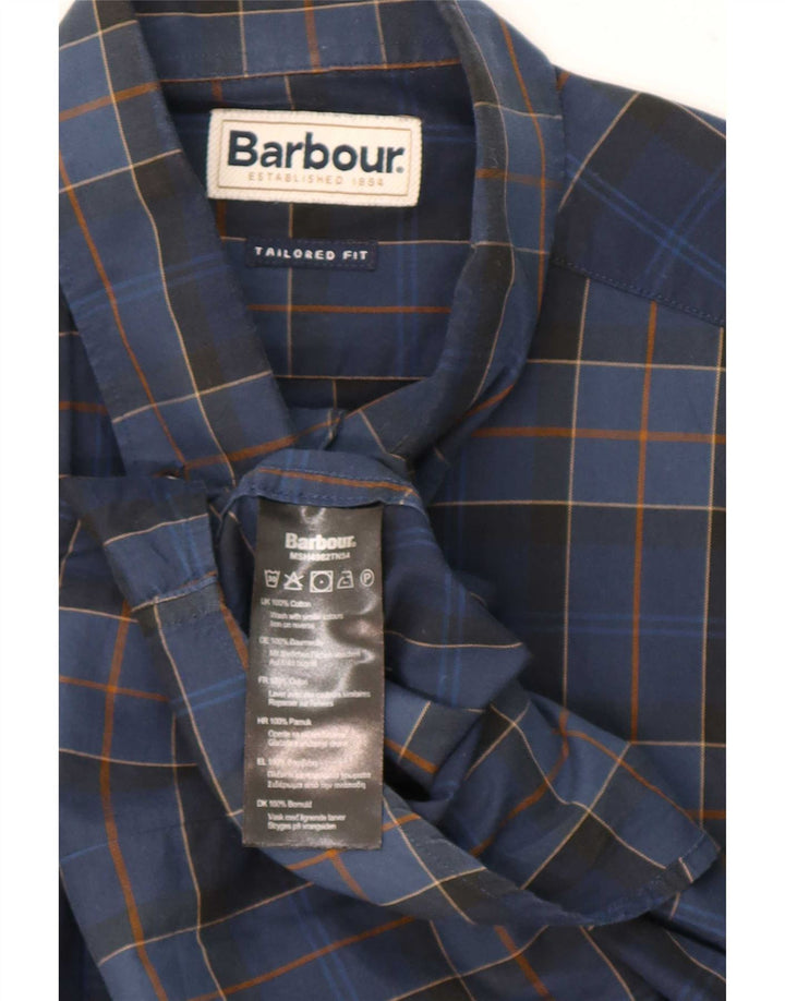 Мужская рубашка в клетку Barbour среднего размера из хлопка в клетку синего цвета