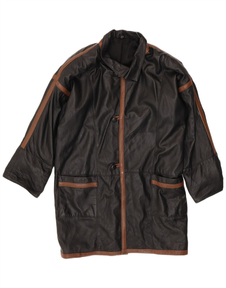 Мужское кожаное пальто VINTAGE UK 40, большое черное с цветными блоками