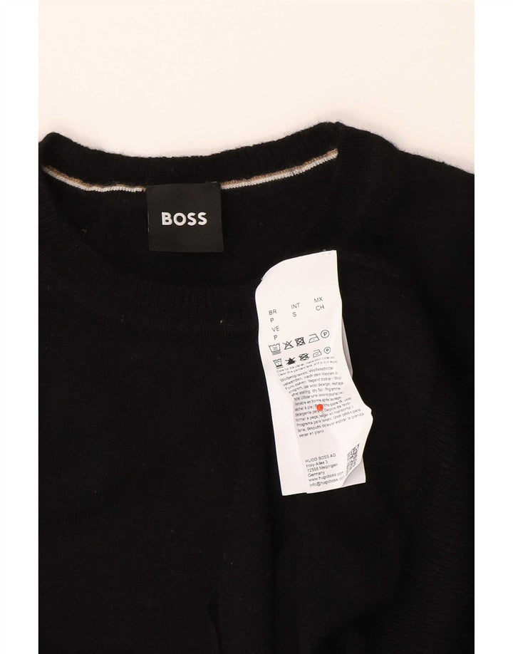 Мужской джемпер с круглым вырезом Hugo Boss, маленький черный из натуральной шерсти