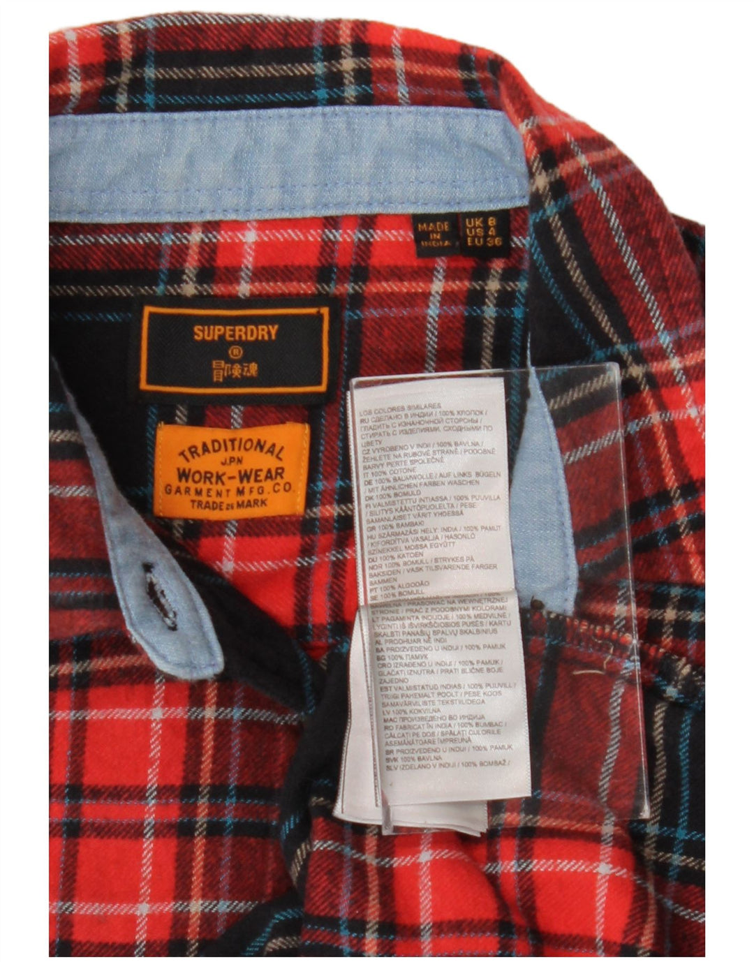 SUPERDRY Женская фланелевая рубашка UK 8, маленькая красная клетка, хлопок