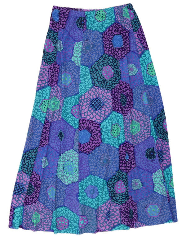 Винтажная женская макси-юбка W34, большая синяя с цветочным принтом