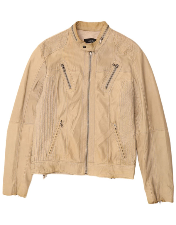 Винтажная женская кожаная куртка UK 16, большая кожа бежевого цвета