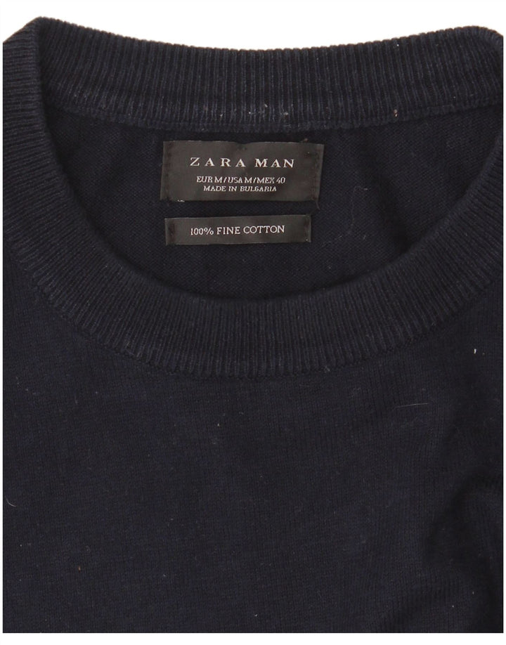 Мужской джемпер с круглым вырезом Zara, средний хлопковый свитер в темно-синюю полоску