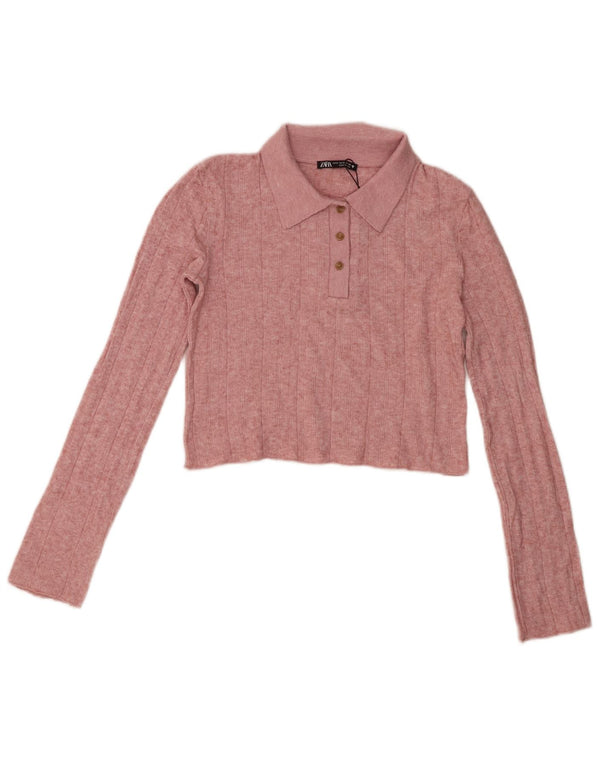 Женская укороченная рубашка-поло с длинным рукавом Zara UK 10, маленькая розовая вискоза