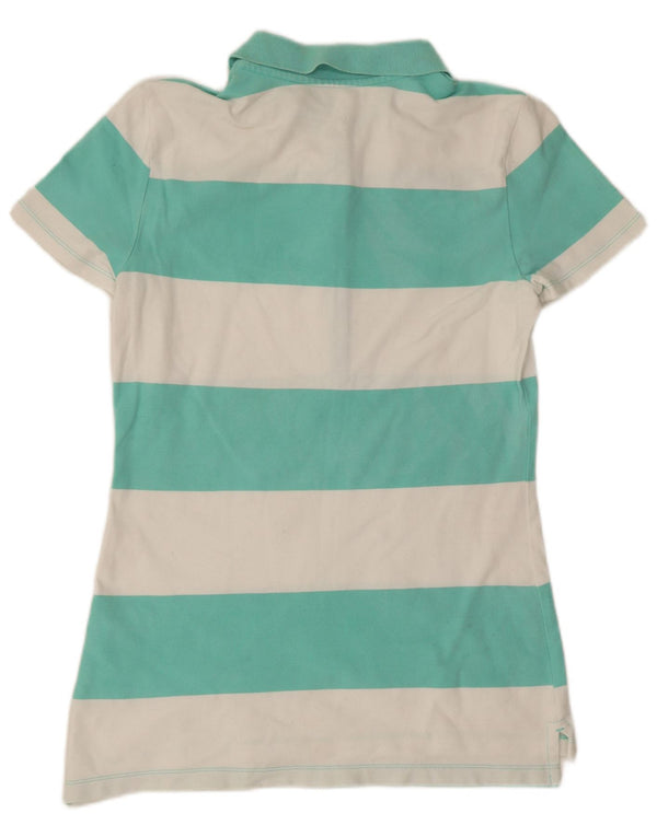 Tommy Hilfiger Womens Polo Shirt UK 10 Small Green Striped Cotton