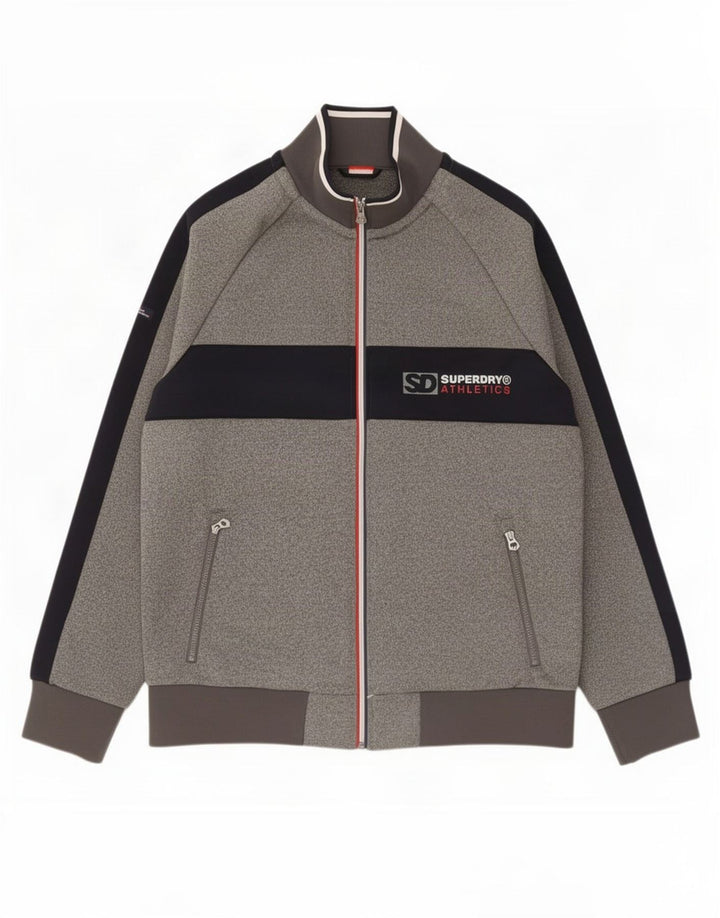 Мужской спортивный костюм Superdry с графическим рисунком, верхняя куртка 2XL, серый полиэстер с цветными блоками
