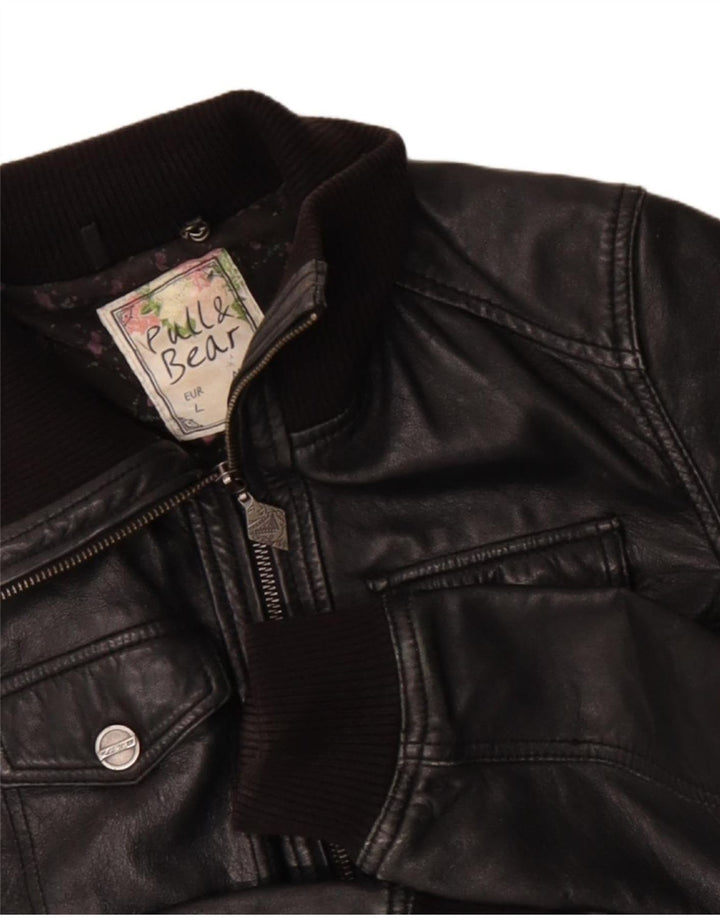 Женская кожаная куртка Pull & Bear UK 14, большая черная кожа