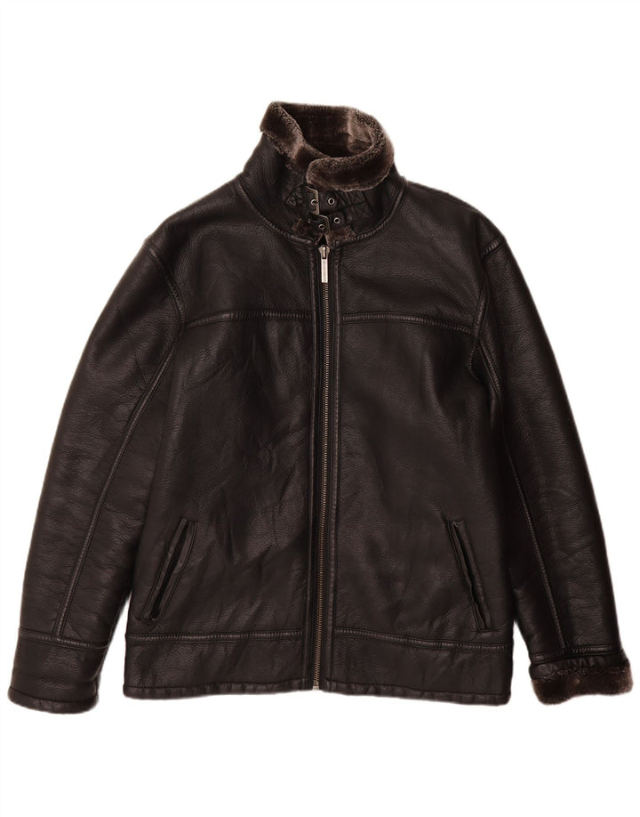 Винтажная мужская дубленка UK 38, средний черный