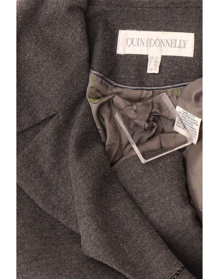 QUIN AND DONNELLY Womens Crop 3 Button Blazer Jacket UK 12 Medium Grey