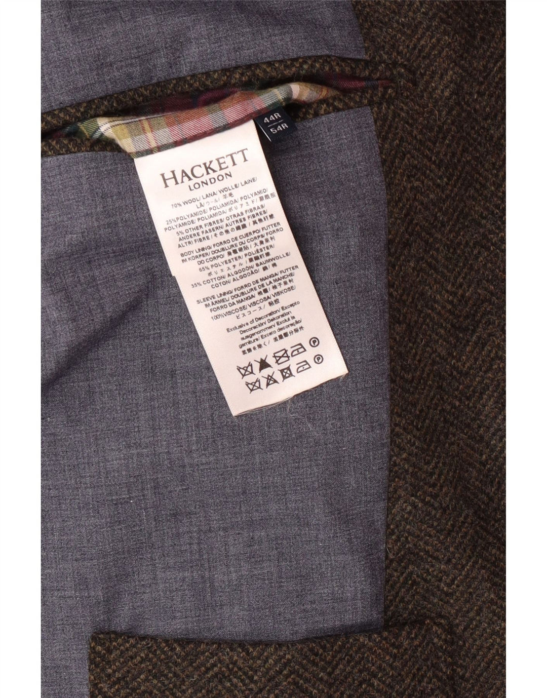 Мужской пиджак HACKETT на 3 пуговицах, Великобритания, 44 XL, коричневый, шерсть с узором «елочка»