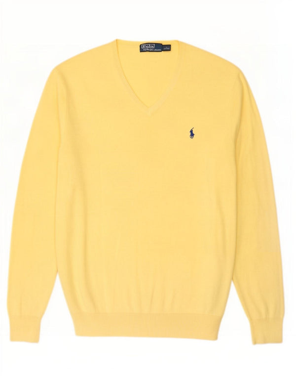 Мужской джемпер с v-образным вырезом Polo Ralph Lauren, большой желтый хлопковый свитер