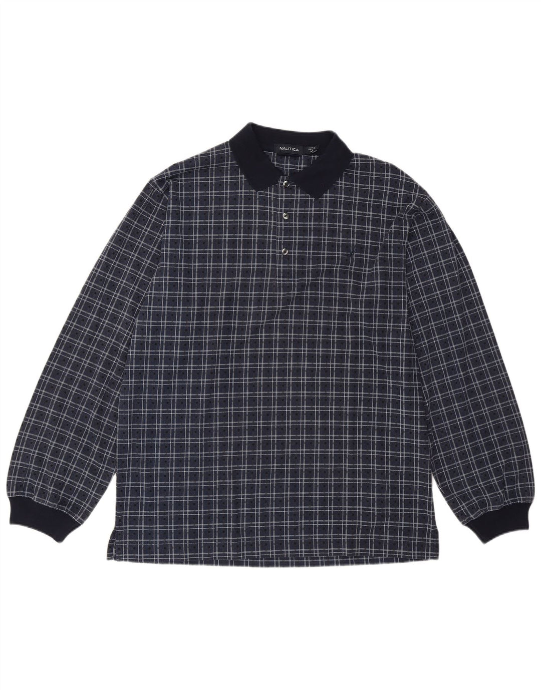 Мужская рубашка поло Nautica с длинным рукавом, средний темно-синий цвет в клетку, хлопок