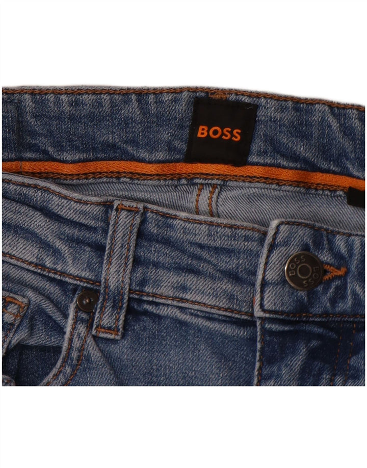 Мужские потертые узкие джинсы Hugo Boss W32 L32, синий хлопок