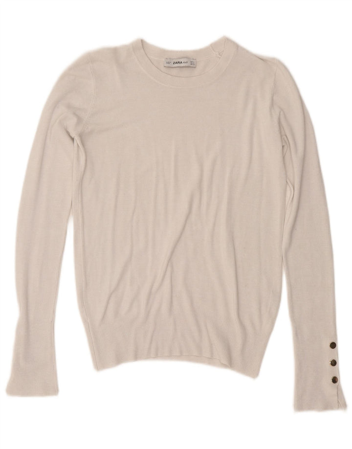 Женский джемпер с круглым вырезом Zara UK 10, маленький белый