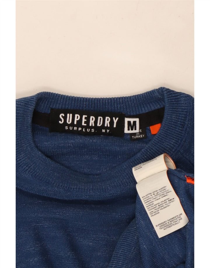 SUPERDRY Мужской джемпер с круглым вырезом, хлопковый свитер среднего синего цвета с крапинками