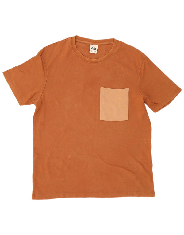 Мужская футболка Zara среднего размера, коричневая