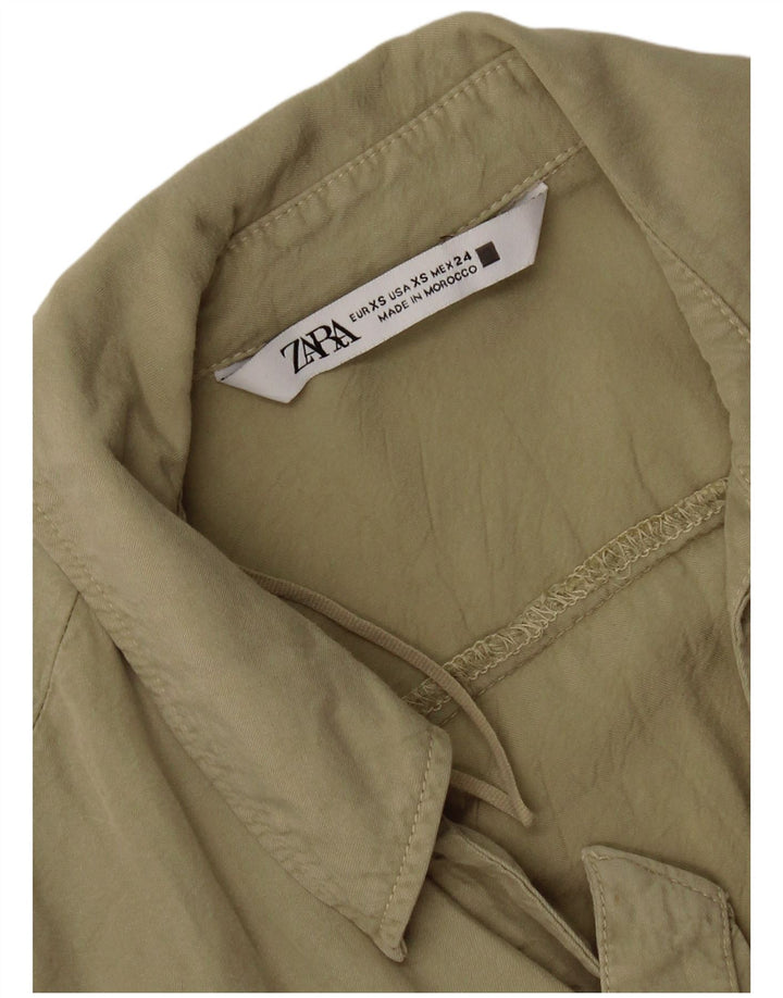 Женская блузка-рубашка оверсайз с укороченной завязкой спереди Zara UK 6 XS, хаки