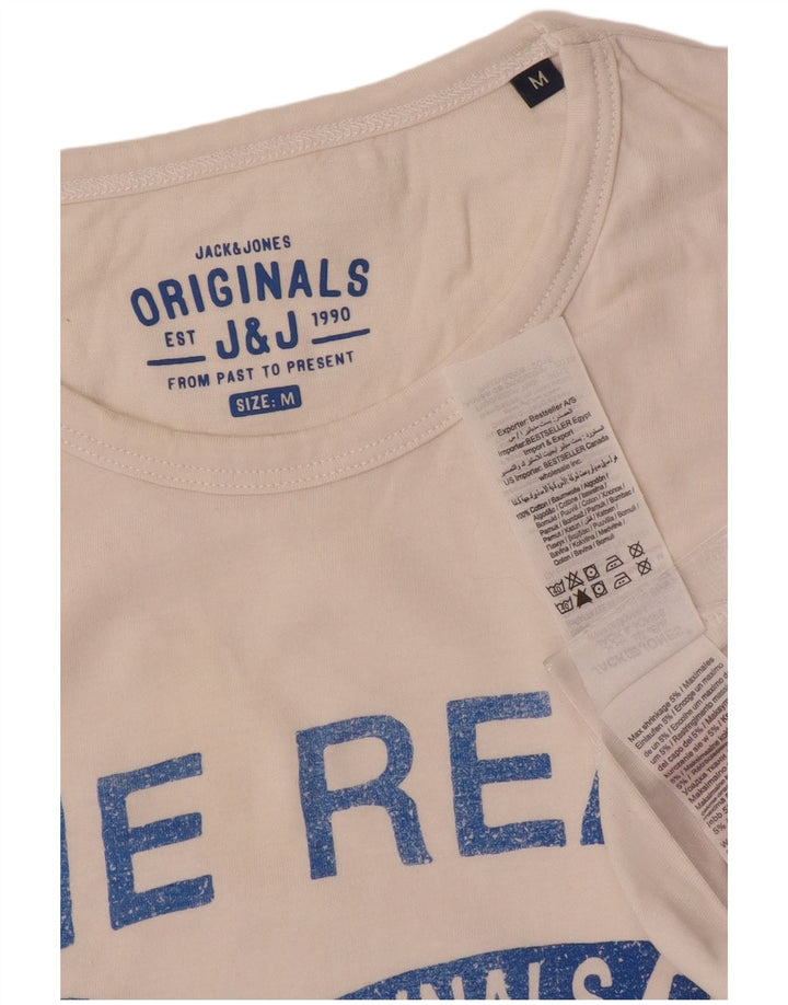 Мужская футболка с рисунком Jack & Jones, топ среднего размера, белый хлопок, хлопок