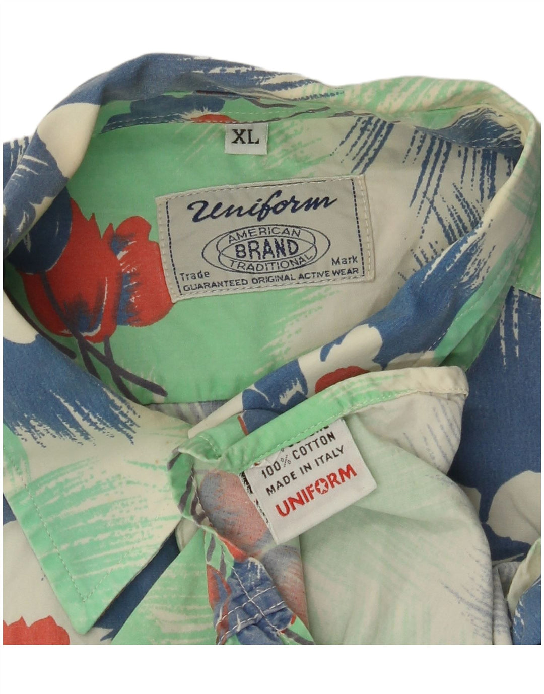 UNIFORM Мужская рубашка с коротким рукавом XL, зеленый цветочный хлопок