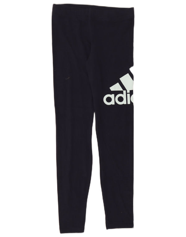 Леггинсы с рисунком Adidas для девочек 14-15 лет, темно-синие, хлопковые