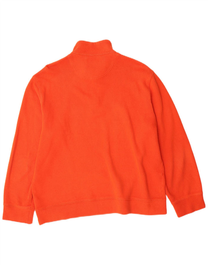 LANDS END Mens Zip Neck Sweatshirt Jumper Large Orange Cotton