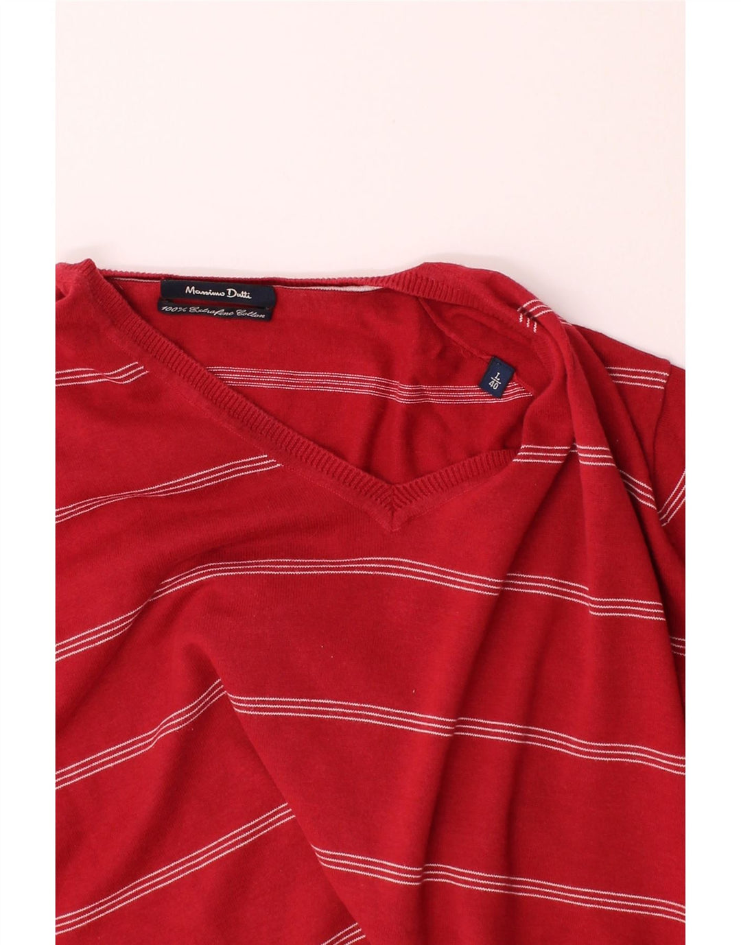 MASSIMO DUTTI Mens V-Neck Jumper Sweater Large Red Striped Cotton Vintage Massimo Dutti and Second-Hand Massimo Dutti from Messina Hembry 