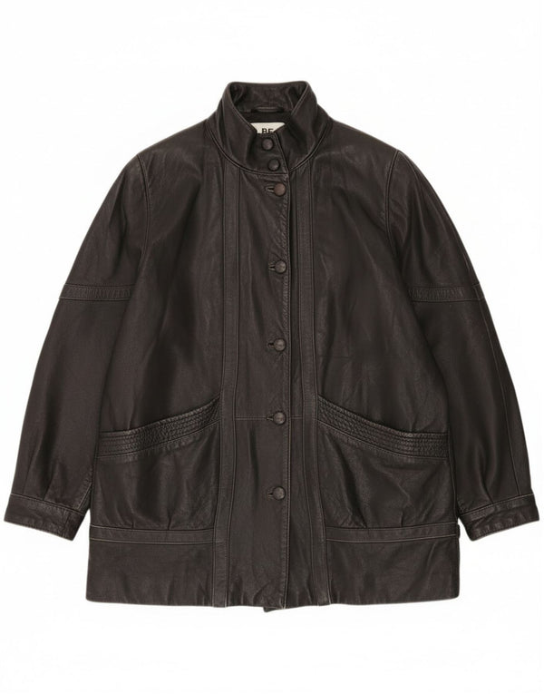 Винтажная женская кожаная куртка оверсайз EU 46 XL, черная кожа